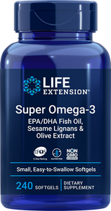 スーパーオメガ-3　EPA / DHAフィッシュオイル、ゴマリグナン、オリーブエキス　240ソフトジェルLifeExtension(ライフエクステンション）