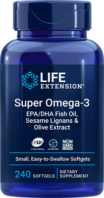 スーパーオメガ-3　EPA / DHAフィッシュオイル、ゴマリグナン、オリーブエキス　240ソフトジェルLifeExtension(ライフエクステンション）